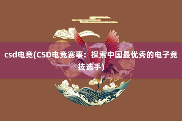 csd电竞(CSD电竞赛事：探索中国最优秀的电子竞技选手)