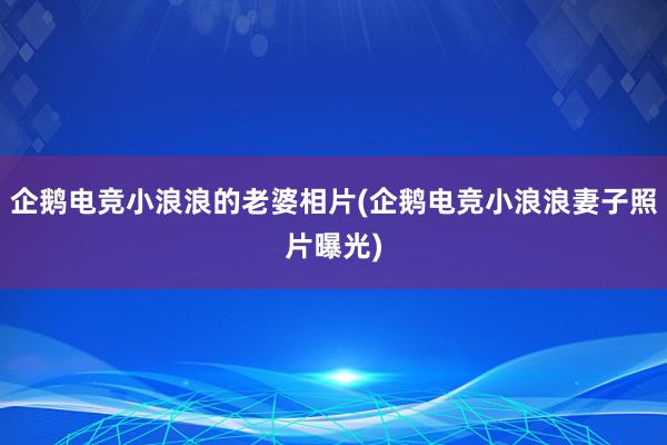 企鹅电竞小浪浪的老婆相片(企鹅电竞小浪浪妻子照片曝光)