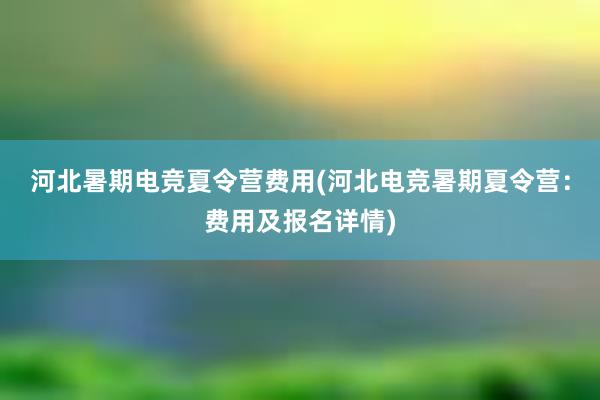 河北暑期电竞夏令营费用(河北电竞暑期夏令营：费用及报名详情)