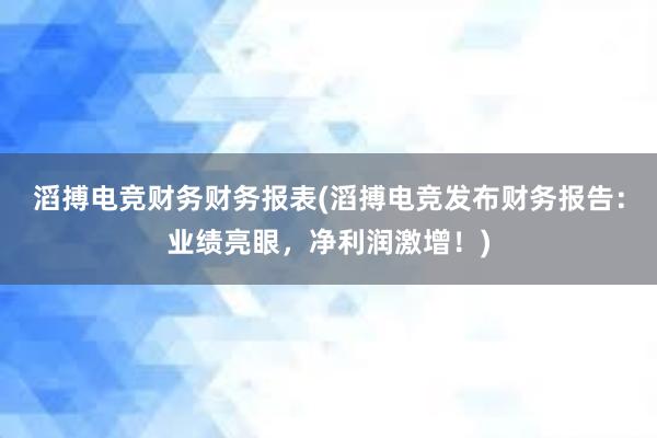 滔搏电竞财务财务报表(滔搏电竞发布财务报告：业绩亮眼，净利润激增！)