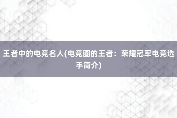 王者中的电竞名人(电竞圈的王者：荣耀冠军电竞选手简介)