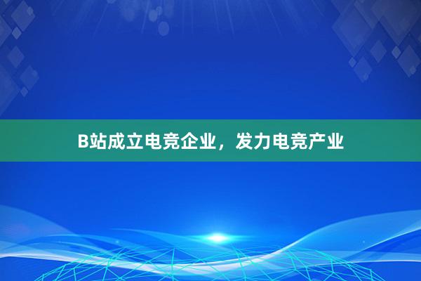 B站成立电竞企业，发力电竞产业